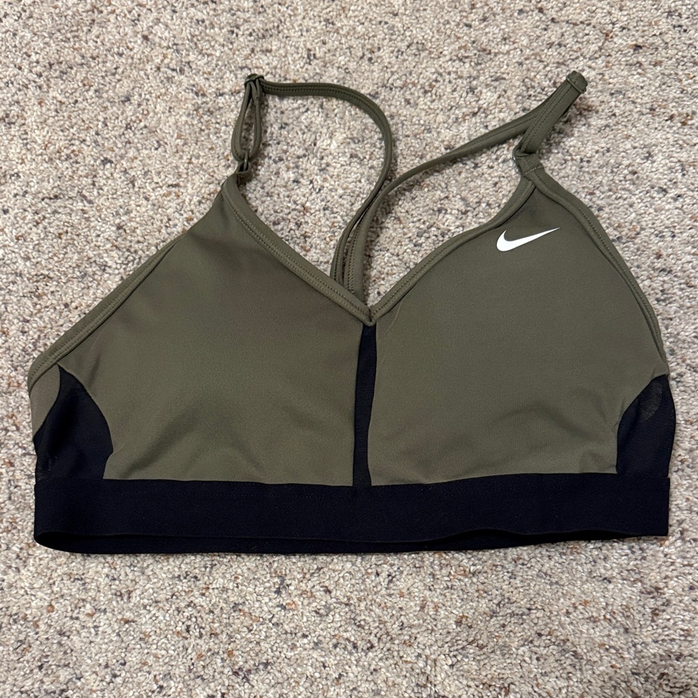 Nike Women's Indy Khaki and Black Sports Bra